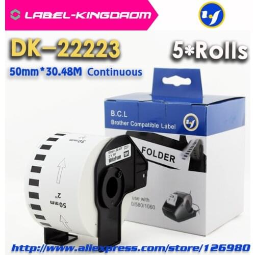 5 Rolls Compatible DK-22223 Label 50mm*30.48M Continuous Compatible Brother Printer QL-570 QL-700 All Come With Plastic Holder