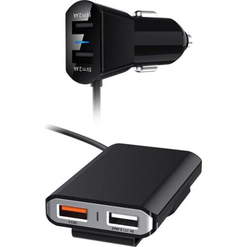 54W 4 Port QC3.0 Car Fast Charger with Extension Cord Universal USB Adapter For Mobile Phones Tablet PC