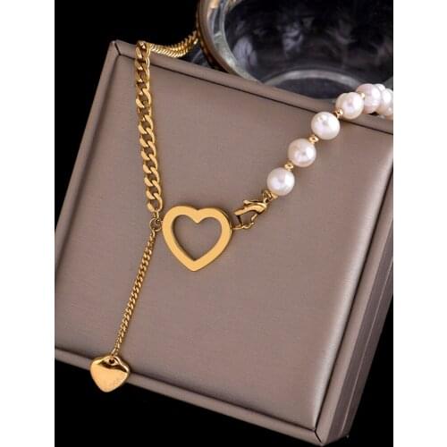 Bohemian Simulated Pearls Heart Pendant Choker Collars Necklaces Wedding Jewelry