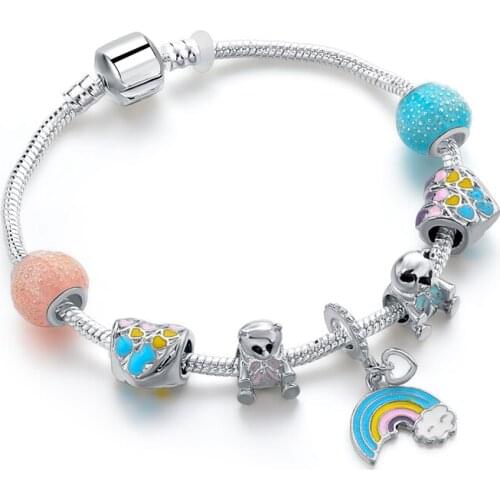 SZELAM New Rainbow&Bear Bracelets&Bangles For Women Snaps Jewelry Crystal Bracelet Charms Heart Friendship Bracelet SBR190322