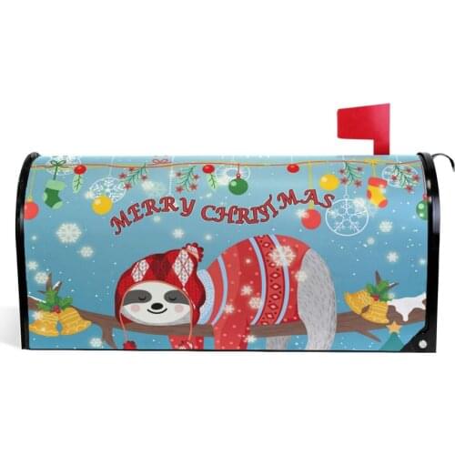 Merry Christmas Mailbox Covers Standard Size Cute Sloth Magnetic Mail Cover Letter Post Box Cover for Garden Decor