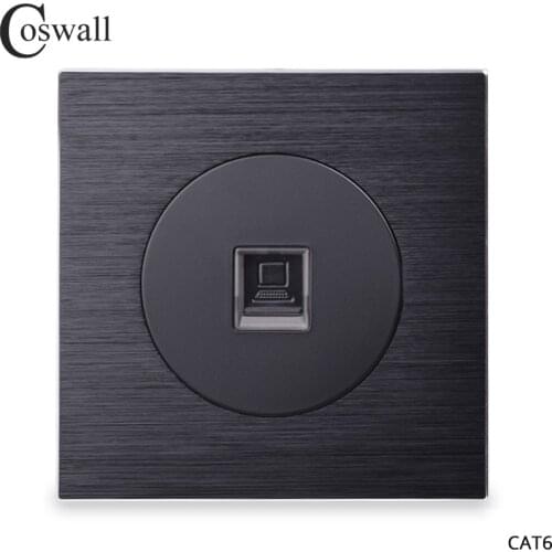 Coswall Aluminum Panel CAT6E RJ45 Internet Connector Outlet Tool-free Quick-wireable Wall Socket Black / Silver Grey R12 Series