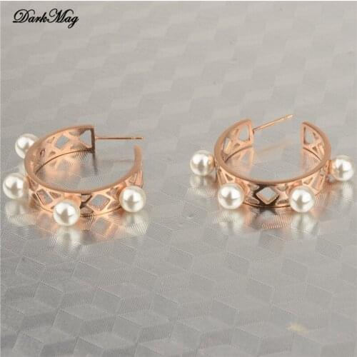 DarkMag Korean Design Round Stainless Steel Women Hoop Earrings Imitation Pearl Popular Brand Party Jewelry Brincos