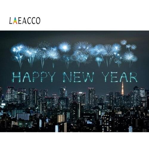 Photo Backdrop Happy New Year Of 2021 City Metropolis Fireworks Firecrackers Night Scenic Photo Background Photocall Photostudio