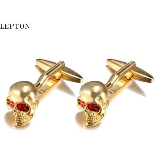 Hot Sale Skull Cufflinks For Mens Lepton Crystal Eyes Skeleton Head Marvel Superhero Cufflink Relojes Gemelos Drop Shipping