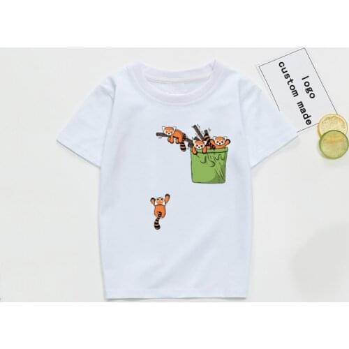 Pocket Red Pandas Animal Print Boys Girls T-Shirts Kids White T Shirts Baby Children Cute Tops Clothing Shirt Camiseta Drop Ship