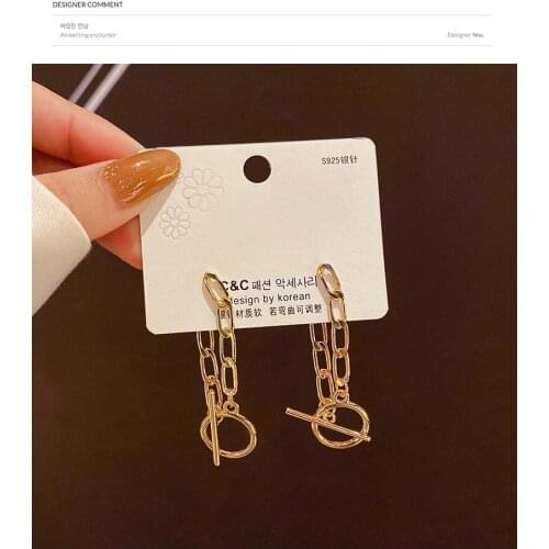 Vintage Metal Chain Tassel Dangle Drop Earrings Geometric OT Buckle Punk for Women Girl Party Jewelry Gift 2020 New