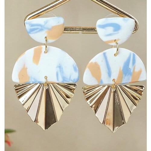 Summer Metal Tie Dye Earrings Bohemian Hot Sale Trendy Display High Quality Women Handmade Polymer Clay Earrings For Holiday