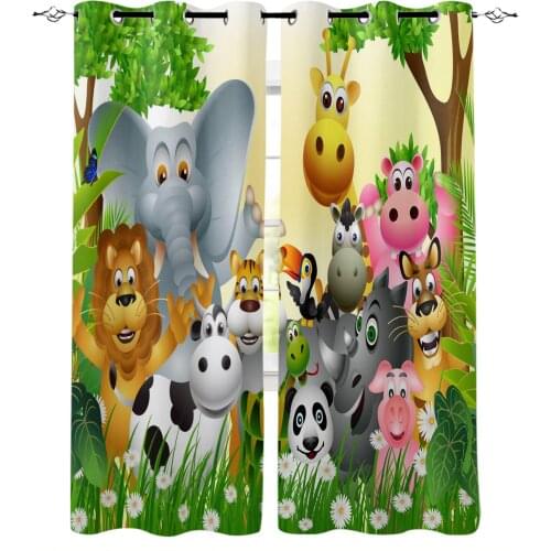 Lion Elephant Tiger Giraffe Cartoon Animal Curtain for Living Room Bedroom Window Treatment Blinds Drapes Kids Room Curtains