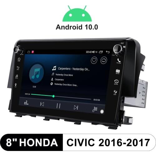 Radio Tape Recorder 1Din Android 10 Car Audio System Car Multimedia Player WiFi DVR For 2016-2017 Honda Civic With 8” IPS Screen