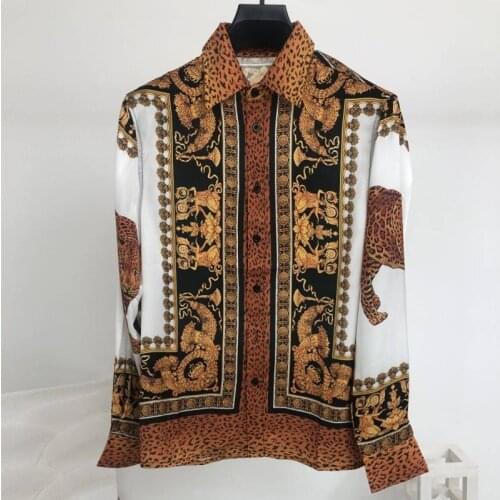 Europe Style Mens casual Shirts High quality leopard print long sleeves Shirt Tops B796