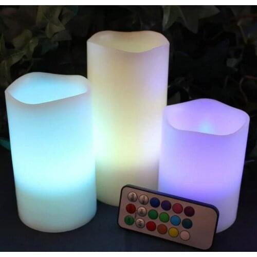 Set of 3 remote controlled LED Candle Pillar lamp paraffin wax 18key timer Functio Wedding Home Bar party table Decor-Multicolor