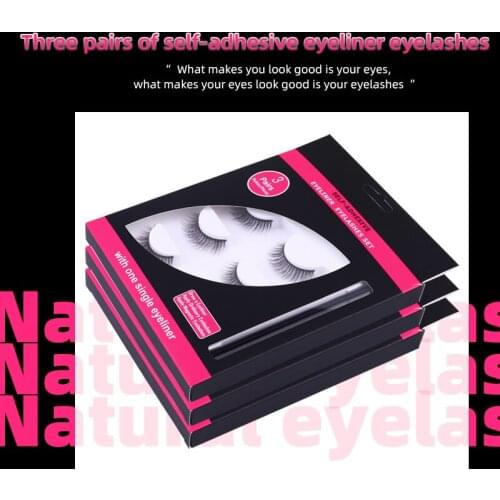 3 Pairs Self-Adhesive Eyeliner Pen Lashes Set Waterproof Liner Tweezers Kit Quick Drying Eyeliner Eyelashes Long Lasting Lashes