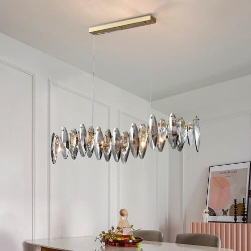 New modern crystal light chandelier for dining room luxury smoky gray cristal lamps brief kitchen island hang lamps