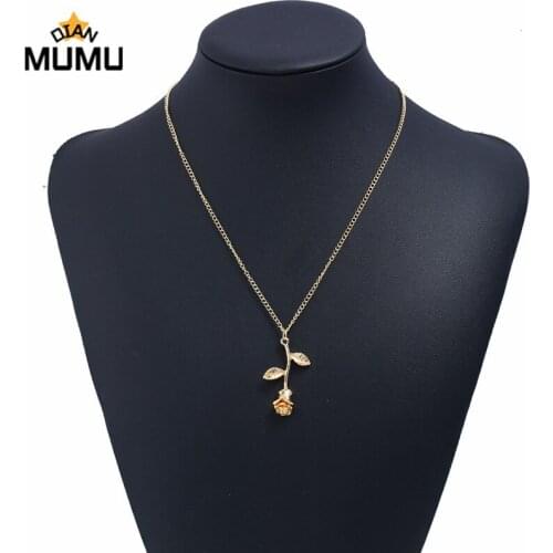 New Fashion Necklace Women Delicate Tricolor Gold Silver Color Rose Pendant Necklaces Valentines Day Gift for Women Jewelry