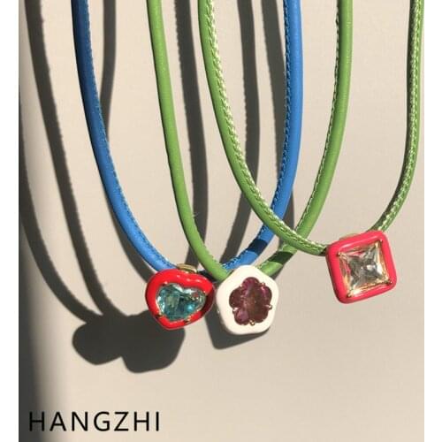 INES New Color Heart Flower Hyperbole Zircon Leather Choker Clavicle Necklace for Women Girls Party Fashion Jewelry HANGZHI 2021