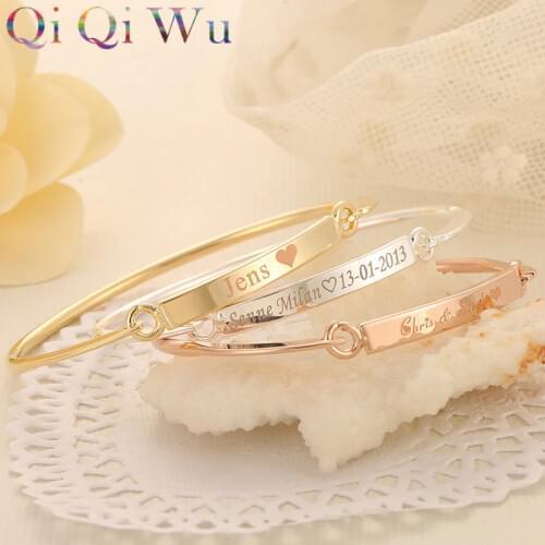 Personalized Gold Bar Name Bracelet Custom Engraved Nameplate Bangle Jewelry Gifts for Women Initials Bangles and Bracelets Gift