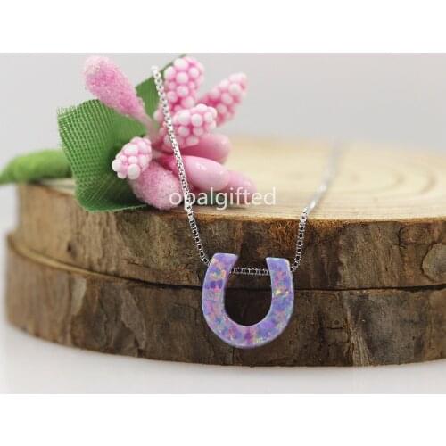 1pc Free shipping 2020 Fashion best selling opal stone OP38 purple horseshoe pendants Opal Necklace jewelry sale on Aliexpress