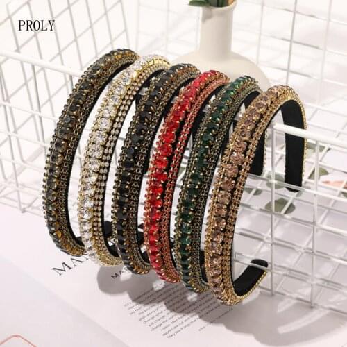 PROLY New Fashion Women Hairband Shining Baroque Headband Full Diamond Rhinestone Headwear Luxurious Hair Accessories