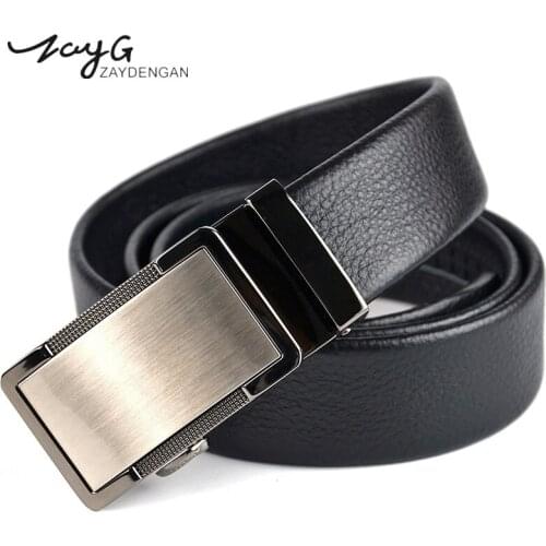 ZAYG Designer Fashion Men Simple Steel Buckle Sliding Ratchet Automatic Buckle Cowhide Belts For Men Business Strap Classic Belt