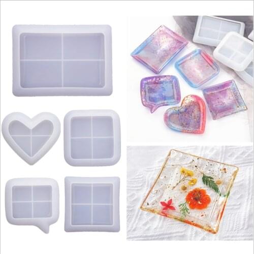 Transparent Silicone Mould Dried Flower Resin Decorative Craft DIY Square love saucer plate Mould Epoxy Resin Molds for Jewelry