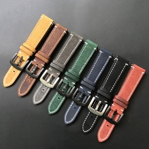 18mm 20mm 22mm 24mm Black Gray Khaki Blue Brown Green Vintage Leisure simplicity Cowhide Genuine Leather Watchband Watch Strap