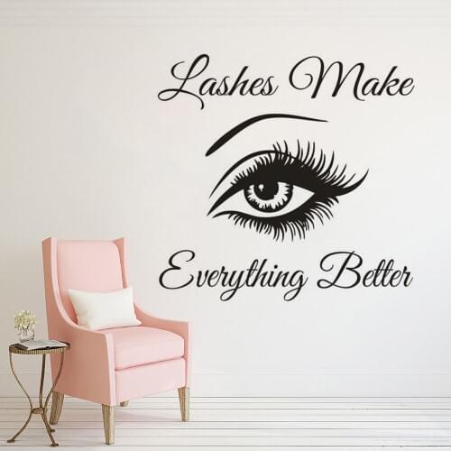 Lashes Make Everything Better Quote Wall Sticker Beauty Salon Vinyl Window Murals Beauty Eyes Removable Wall Decal Decor AZ490