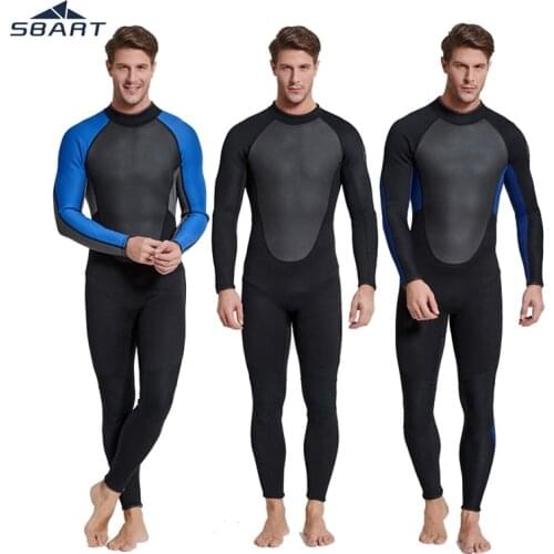 SBART Men 3mm Neoprene One-Pieces Elastic full bodysuit Wetsuit Swimsuit snorkeling wetsuit diving suit Zipper Diving Equipment