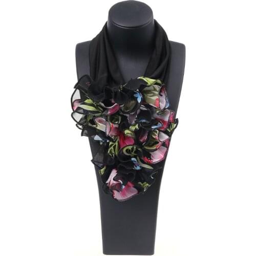 Women Floral Collar Scarf Luxury Flower Printed Neckerchief Ring Neck Scarves