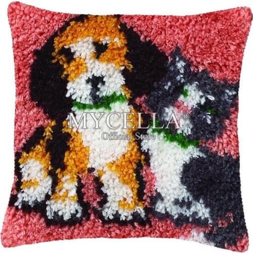 Dogs embroidery hook latch hook rug point rug do it yourself button pad tapestry foamiran needlework carpet Diy cushion cover