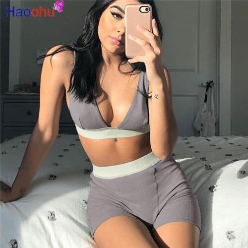Tracksuit women sporty sleeveless bra+biker shorts set fitness skinny summer fashion holiday casual slim two piece outfits