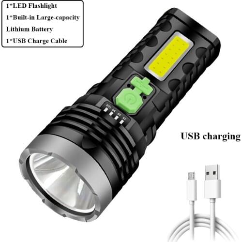 LED Flashlight Solar Charging Outdoor Camping Fish Flashlight Powerful Flashlight Portable USB Charging Super Bright Flashlight