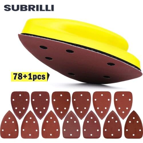 SUBRILLI 78pcs Triangle Sandpapers And 1pc Hand Sanding Block Abrasive Sand Polishing Sheet For Metal Wood Hand DIY Tools