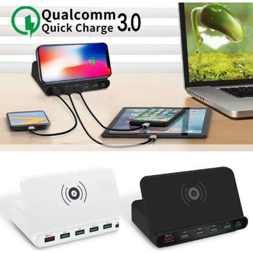 Universal Quick Charge 3.0 5x USB Type C PD 18W Power Adapter Qi Wireless Charger Cellphone Fast Charger Station Holder Stand Fo