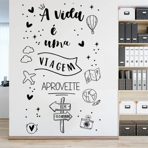 Wall Decals A Vida é Uma Viagem Aproveite Portuguese Quote Vinyl Stickers Poster For Livingroom Home Decoration Mural RU2143