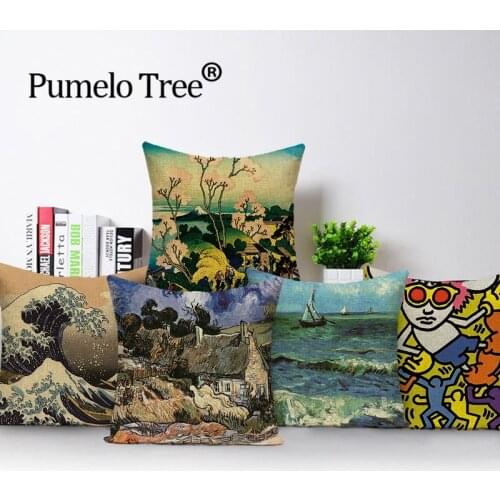Vintage Elegant Cushion Cover Oil Painting Abstract Pillow Cases Sofa Seat Linen Home Office Furniture Ukiyo-E Kussenhoes Case