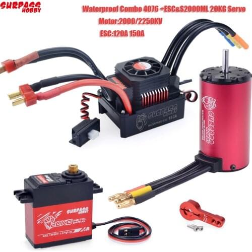 Waterproof Combo 4076 2000KV/2250KV Brushless Motor w/ 120A 150A Brushless ESC with 20KG Metal gear Servo for 1/8 RC Drift Car