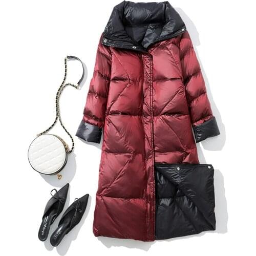 Autumn Winter Stand-up Collar Duck Down Jacket Women Double Side Wear Outdoor Female Coats Long Warm Down Coat Jacket Parka