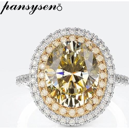 PANSYSEN 100% 925 Sterling Silver Oval Cut Created Moissanite Citrine Gemstone Ring Female Wedding Cocktail Fine Jewelry Ring