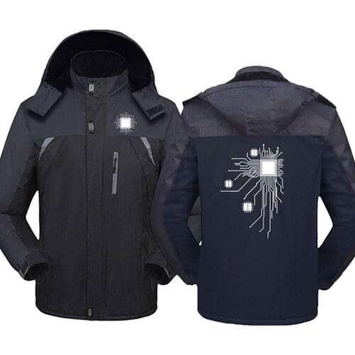 Winter Men Computer CPU Core Heart Print Jacket Windbreaker Outdoor GEEK Nerd Freak Hacker PC Gamer Mountaineering Thicken Coats