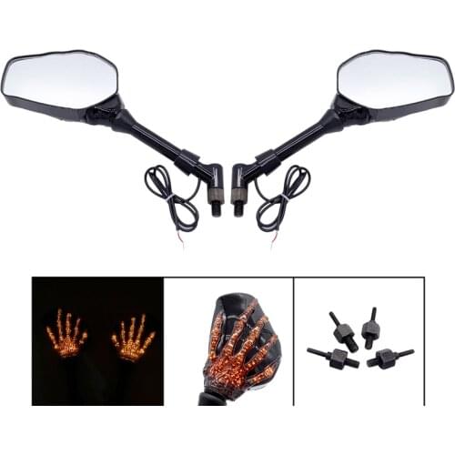 1 Pair Universal Motorcycle 10W LED Light Handlebar Skull Hand Pattern Ghost Claw Custom Motorcycle Rearview Side Glass Mirror