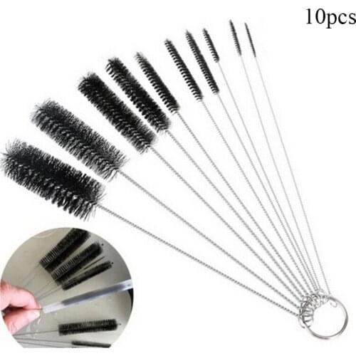 10Pcs/Set Nylon Cleaning Brush Set Straw Baby Bottle Pipe Bottle Washing Cleaner Bristle Kit Tube Brus Household Cleaning Tool