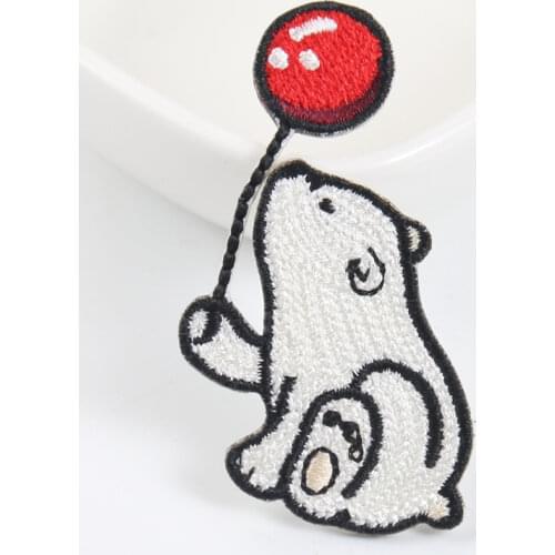 Self-adhesive Cute White Bear Hand Red Balloon Embroidered Cloth Creative Clothing Accessories Clothing Phone Case Decor Patch