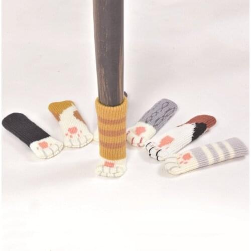 4pcs/set Floor Protection Chair Foot Pad Leg Furniture Wool Knitting Cover Lovely Cat Anti-slip Table Leg Furniture Sleeve Cover