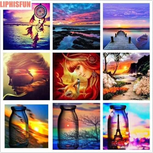 5D DIY Diamond Embroidery Diamond Painting Full Square/Round Resin Cross Stitch Home Decor Sunset Bottle