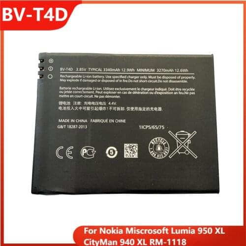 Original BV-T4D Phone Battery For Nokia Miscrosoft Lumia 950 XL CityMan 940 XL RM-1118 Replacement Rechargable Batteries 3340mAh