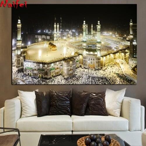 Diamond mosaic Mecca Islamic Sacred Landscape Diamond Painting Religious Architecture Muslim Mosque Wall art for Living Room