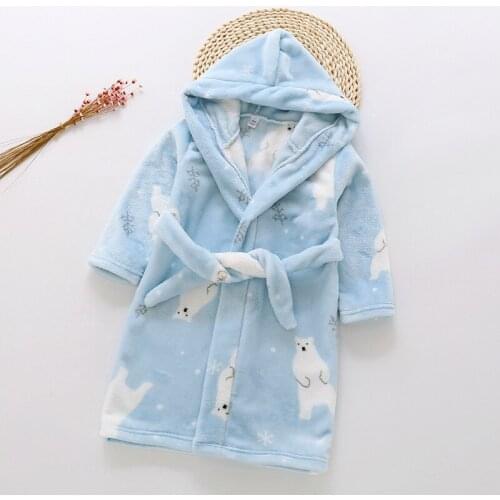 Cartoon Animal Bathrobe For Children Flannel Long Sleeve Hooded Kids Clothes Boys Robe Winter Childrens Clothing 2 4 6 8 Years