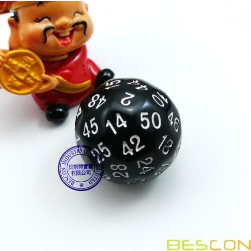 Bescon Polyhedral Dice 50-sided Gaming Dice, D50 die, D50 dice, 50 Sides Dice, 50 Sided Cube of Black Color