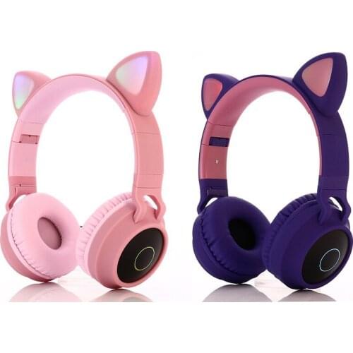 LED Cute Cat Ear Noise Cancelling Wireless Headphones Bluetooth 5.0 Young People Kids Headset Support TF Card 3.5mm With Mic